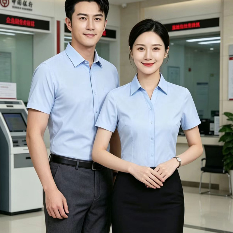 China Bank of China Uniform Shirt Workwear Business Interview Short-Sleeve Blue Diagonal Stripe Unisex Work Shirt