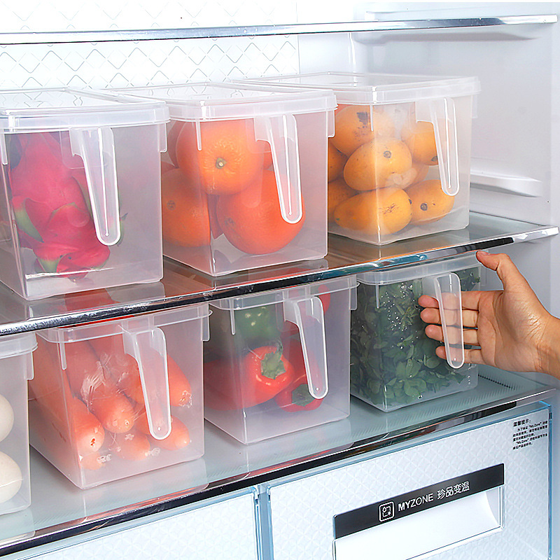 Kitchen refrigerator fresh-keeping frozen storage box plastic transparent food sealed storage box handle with lid storage box