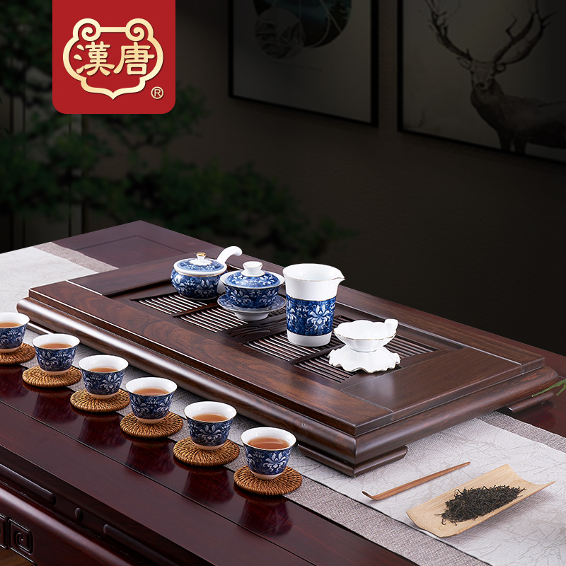 Han and tang dynasties large household contracted sitting room ground drainage type solid wood tea table embedded kung fu tea saucer wood