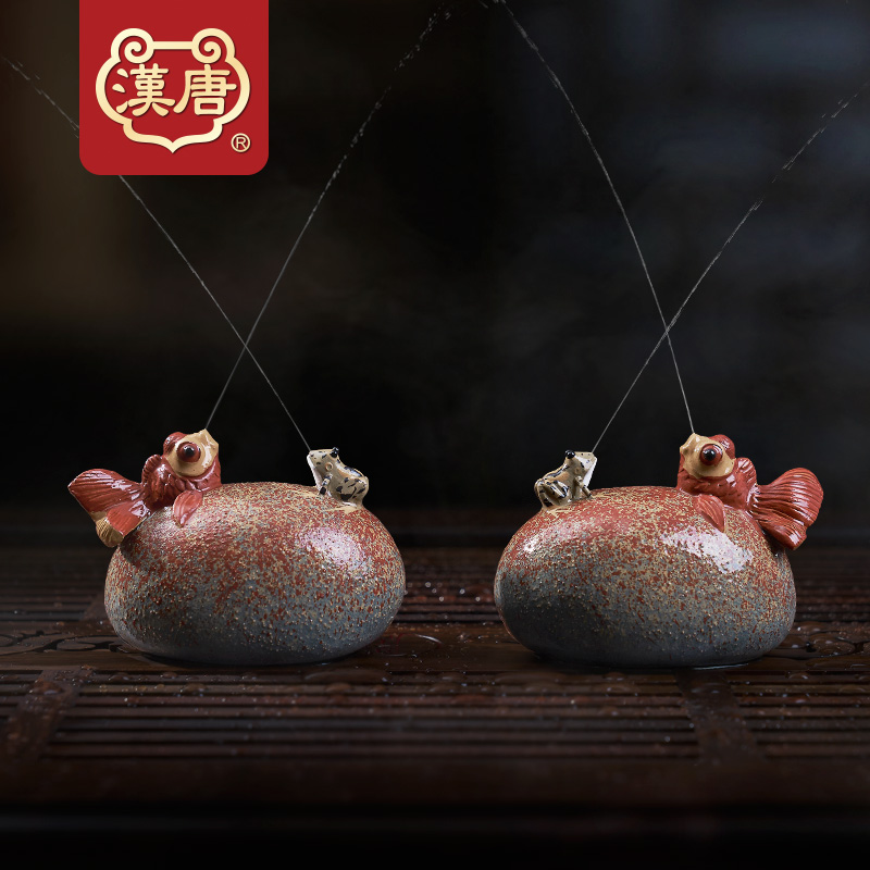 Han and Tang Yixing Purple sand water spray tea pet ornaments goldfish fun tea pet can raise tea play tea set Tea tray handmade accessories