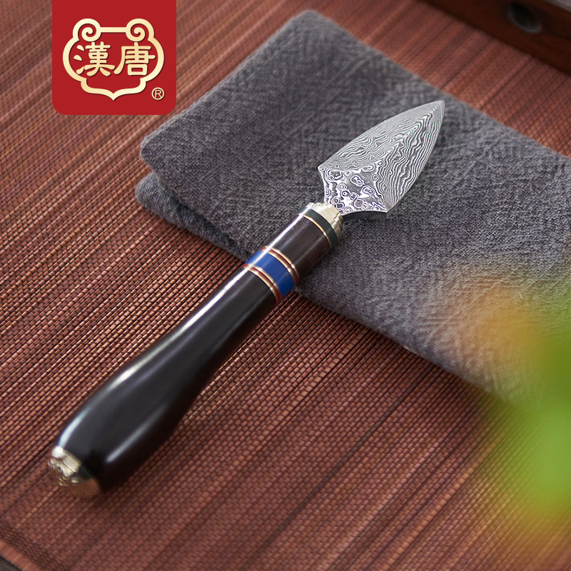 Han and tang dynasties Damascus knife pu 'er tea, black tea ChaZhen ebony stainless steel cone kung fu tea tea knife open