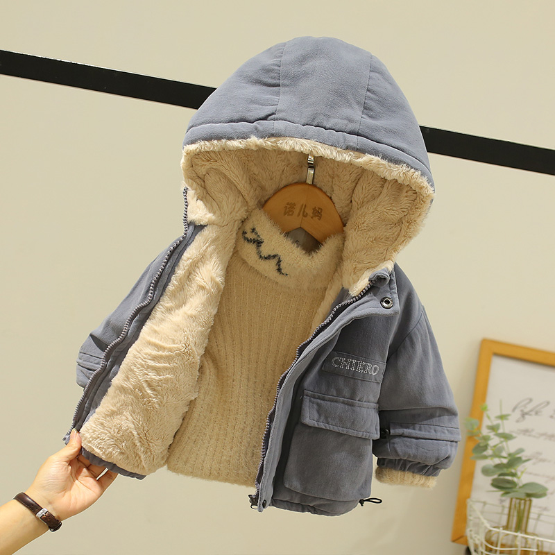 Children's cotton clothes boys and girls thickened cotton clothes baby plus velvet coat autumn and winter clothes baby lamb wool cotton jacket tide foreign style