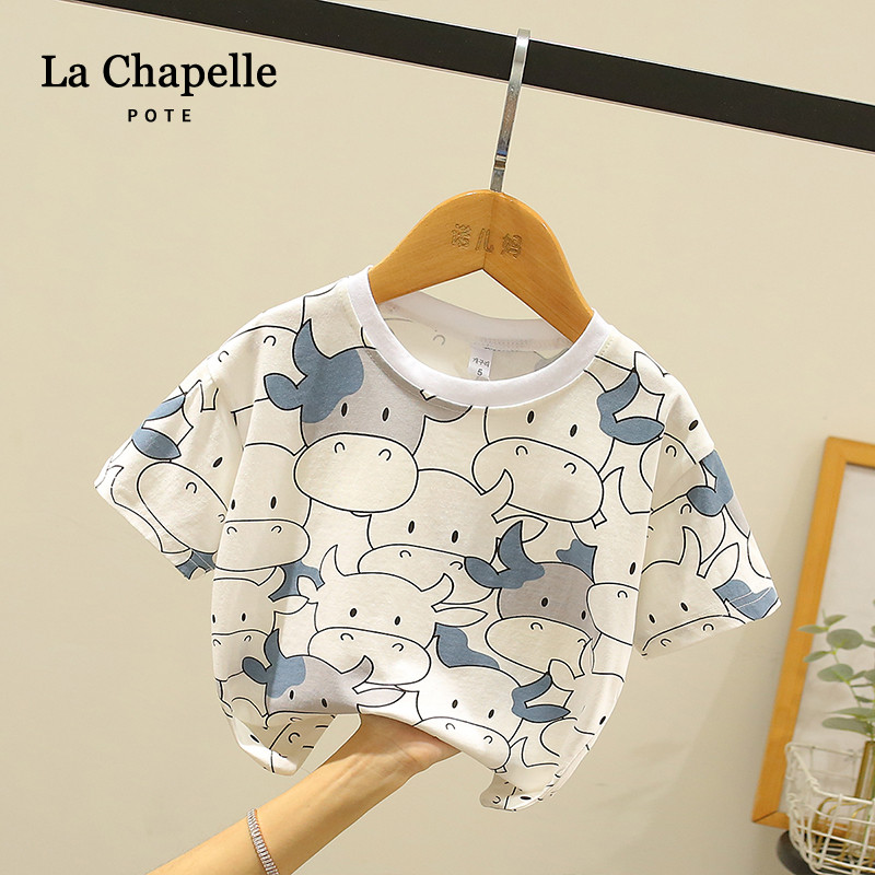 Lashabel Children's Short Sleeve T-shirt Boys and Girls Summer Clothing Baby Gas Pure Cotton Half-sleeved
