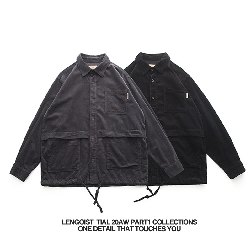 Lengoist men and women loose casual amis khaki dual color into multi-pocket cargo vintage shirts