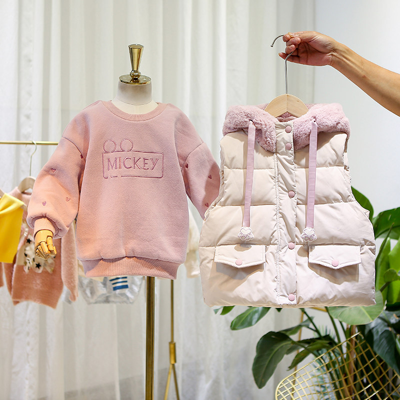 Children's clothes girl winter clothes plus jacket Han Gas thickening children's cotton mantle two - piece suit 2022 new models