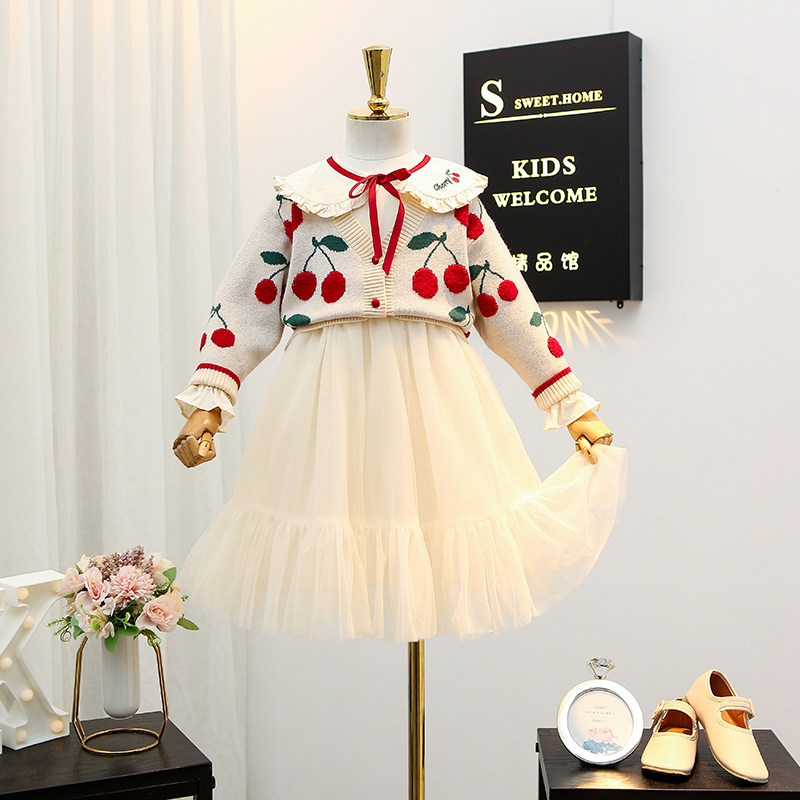 Girl Dress Girl Dress 2021 Fall New Korean Version Fairytale Dress Foreign Princess Dress Children Sweaters Cardiovert two sets of damp 
