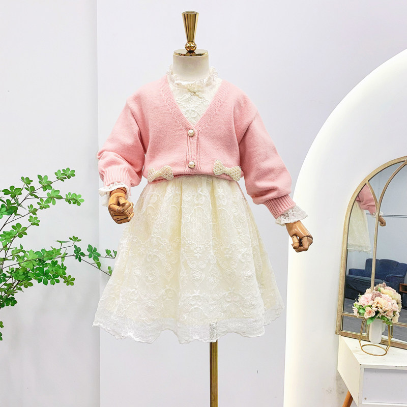 Girls Kit 2021 New Girl Bao Gas Knitted Sweater Dress Two Small Girl Kit