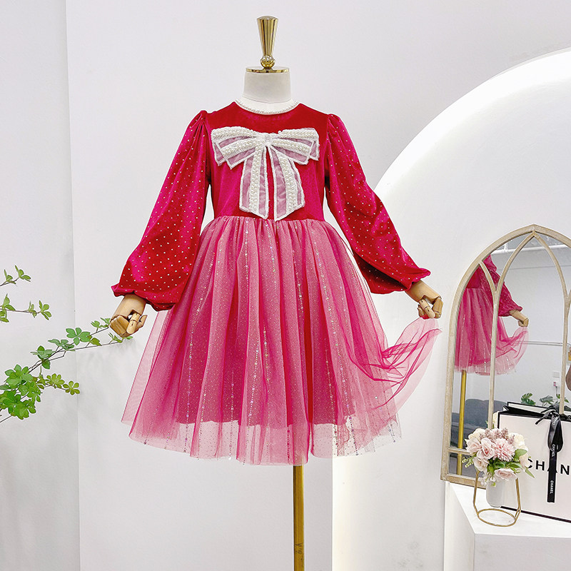 Children's clothing 2021 Fall and Winter New Year dress girl plus gas dress baby velvet Christmas Princess Pongo dress