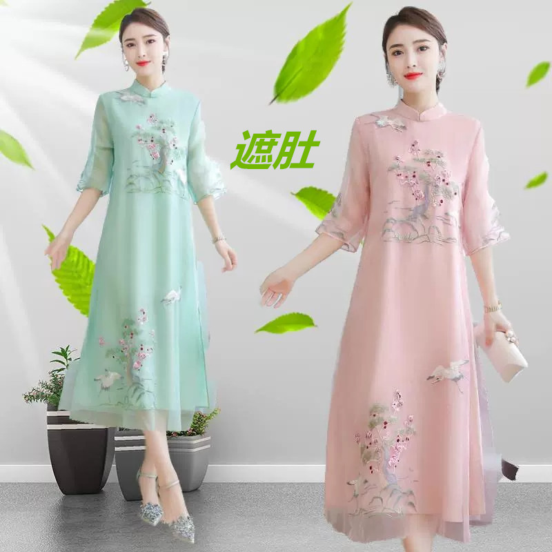 Improved Cheongsam-Style Dress, Hanfu for Women, Retro Summer Dress, 2025 New Model, Chinese Style, Republic of China Era, Fashionable for Mothers