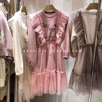  Clearance spot{Peach pie}Korean Childrens clothing 2020 winter bubble sleeve girls Poncho stitching dress 335