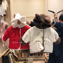  Clearance spot Peach-pie Korean childrens clothing 2020 winter Mens and womens childrens cute bear ears plus velvet cotton clothing 245