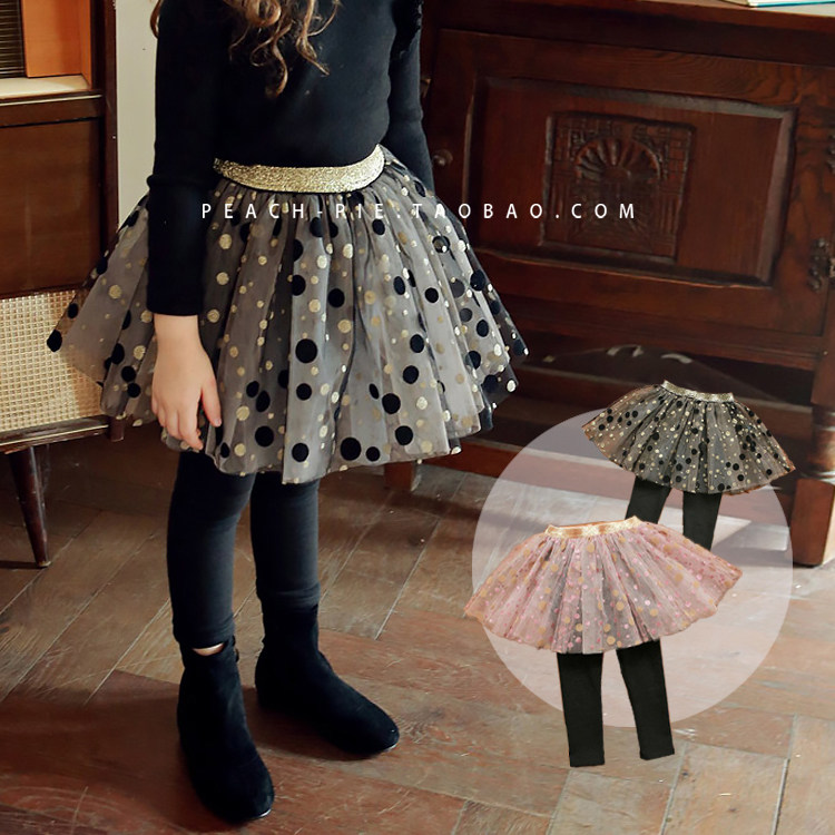 Clear Cabin Spot Peach Pie Korean children's clothing 2021 Winter girl wave points fluffy dress plus suede dress pants 234