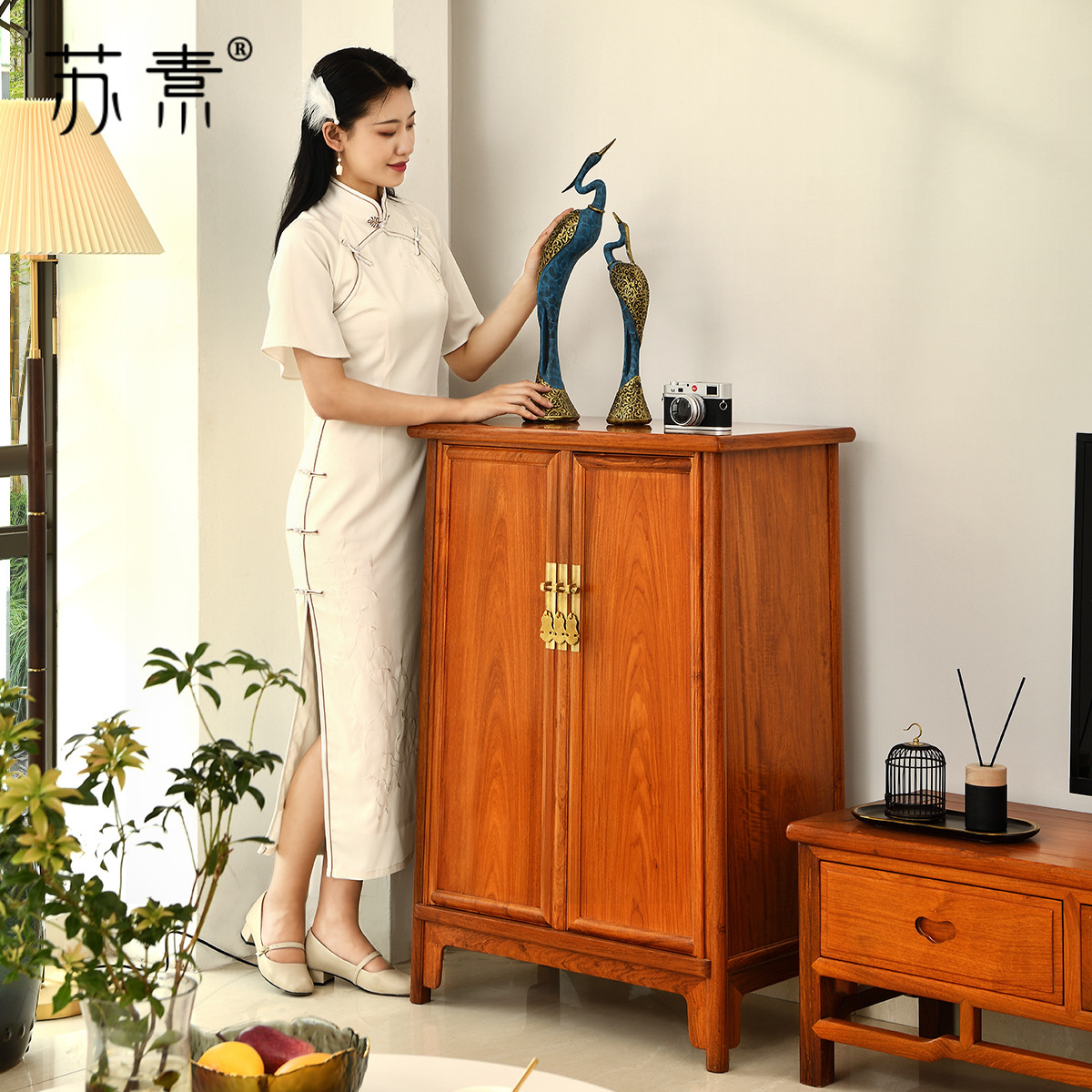 Susu Private Customized，National standard redwood round corner cabinet Wang Shixiang living room locker Myanmar flower wood noodle cabinet
