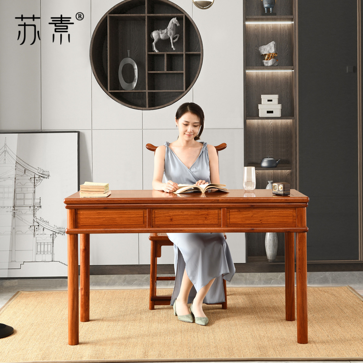 Su Su Ming Redwood Furniture | Burmese Huala Desk 1 36 m Redwood Writing Desk Computer Desk and Chair