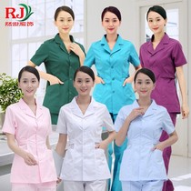 Female nurse suit Short sleeve split suit Doctor suit Collar jacket Summer dress Beauty pedicure Massage technician overalls