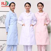 Nurse uniform long-sleeved winter female doctor thickened white coat Pharmacy beauty salon Korean slim-fit work clothes Light blue