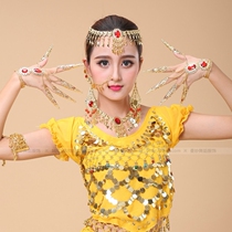 New Belly Leather Dance Head Accessories Arm Ring Earrings Nose Chain Gem Head Chain Necklace Indian Dance Performance Accessories Fingernail