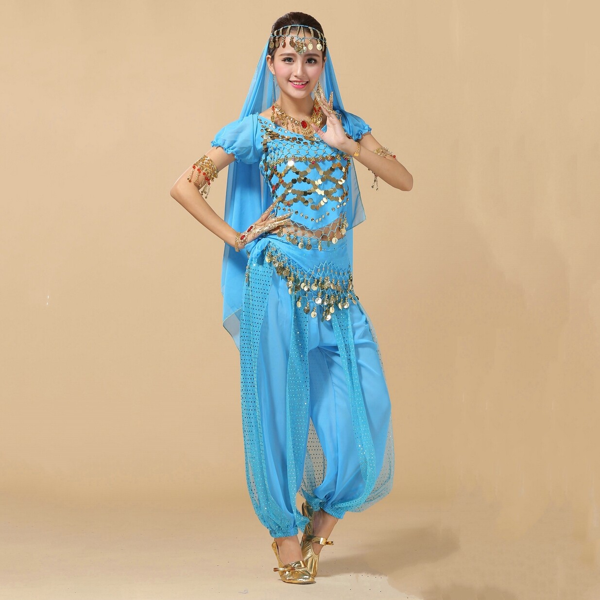 Special belly dance suit stage suit pants dance suit short-sleeved highlight pants Indian dance costumes female practice clothes