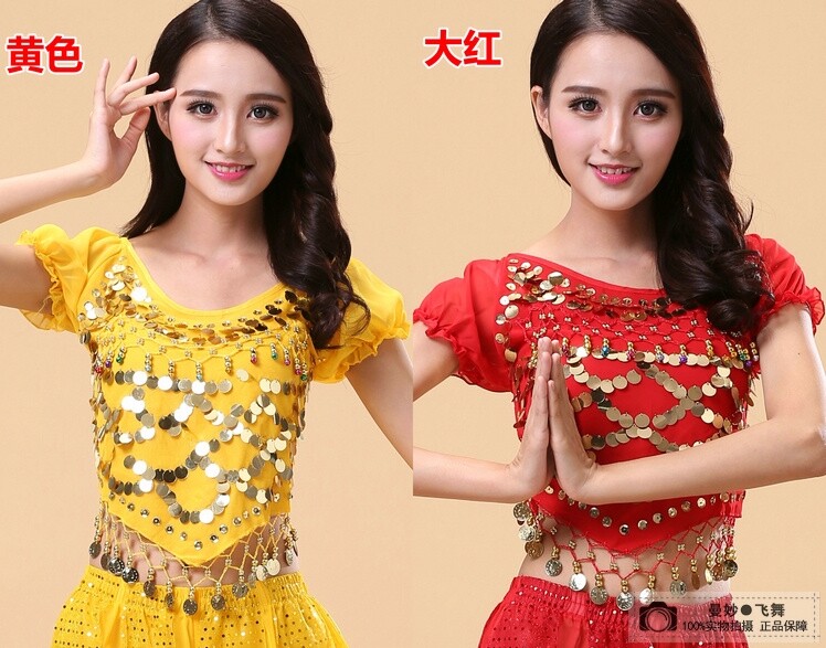 Special price dance performance Costume Belly Dance Blouse Spring Summer Belly India dance short sleeve blouses the new chillies don't leak
