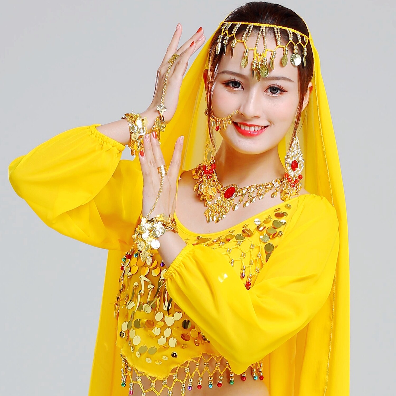 Belly Leather Folk Dance Costume Jewellery India Dance Performance Accessories Headwear Headscarf Earrings Hand-made Necklace Headscarf