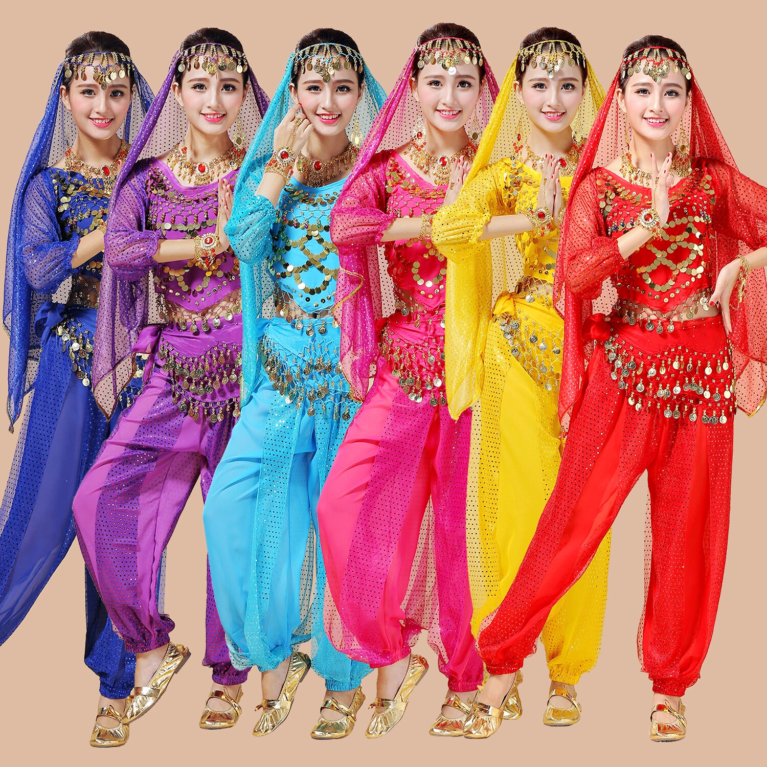 Indian dance drama Out of suit High-end Stage Folk Belly Leather Dance Suit Pants Long Sleeve Highlights Dance Practice Costume