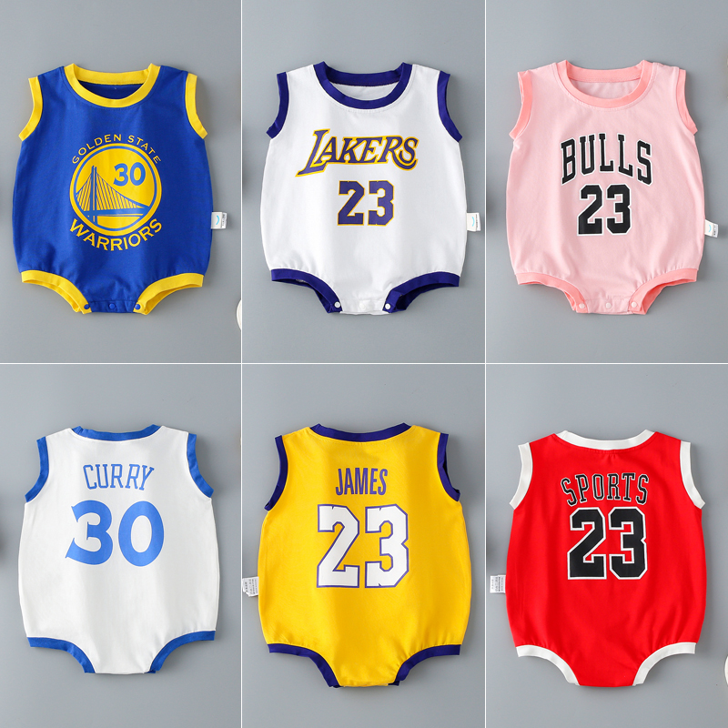 Net Red Newborn Baby Ha Clothes Toddlers Summer Clothing Men and women Sports sleeveless slim fit Creeping Clothing Basketball Tide summer