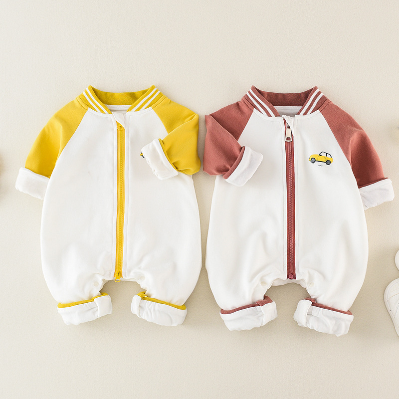 Net Red Baby Clothes Cotton Baby Autumn Wear Men's Tide Romper Outing Suit Baseball Jumpsuit 0-1 Years Old Spring and Autumn