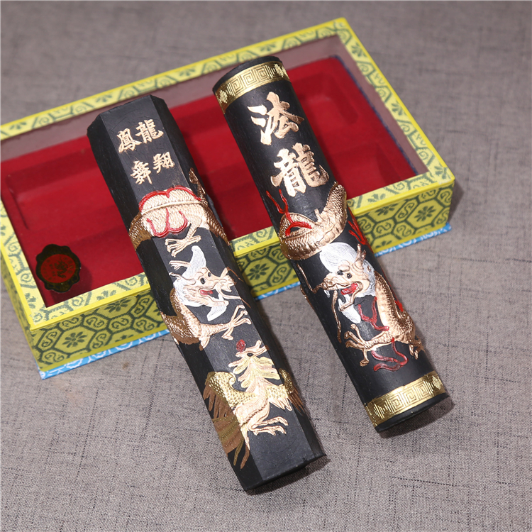Hui ink one pound ink ingot Round dragon column Long Xiang Phoenix dance Old Hu Kai Ink ingot Ink bar Ink block Four treasures of Wen Fang