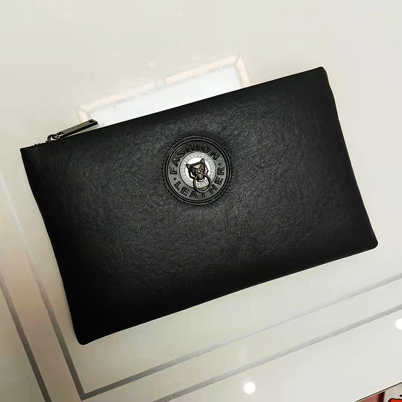 Handbag Clutch Bag Envelope Bag Genuine Soft Leather Men's Large Capacity Casual Top Layer Cowhide Vegetable Tanned Leather Fashion Zipper