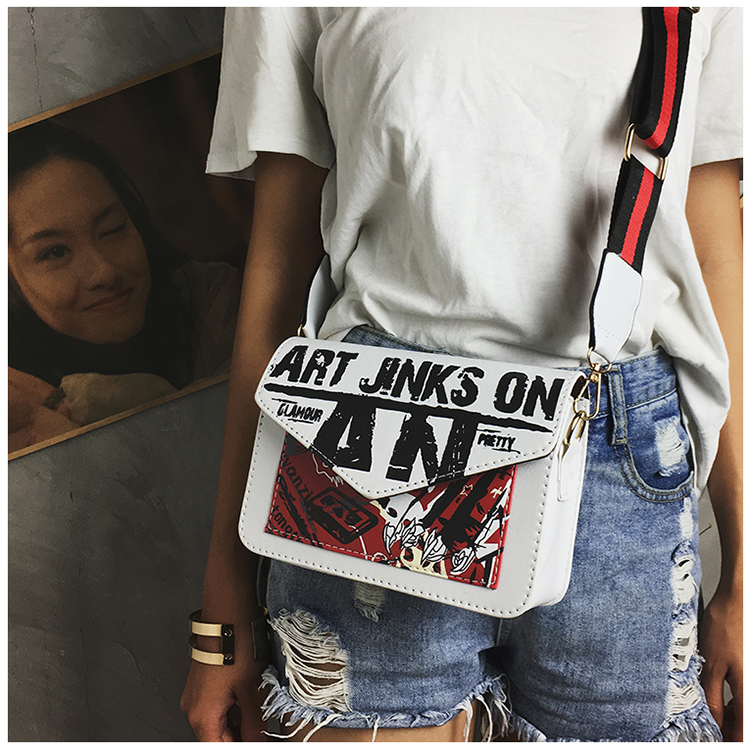 Korean Casual New Graffiti Letters Wide Shoulder Strap Bag display picture 39