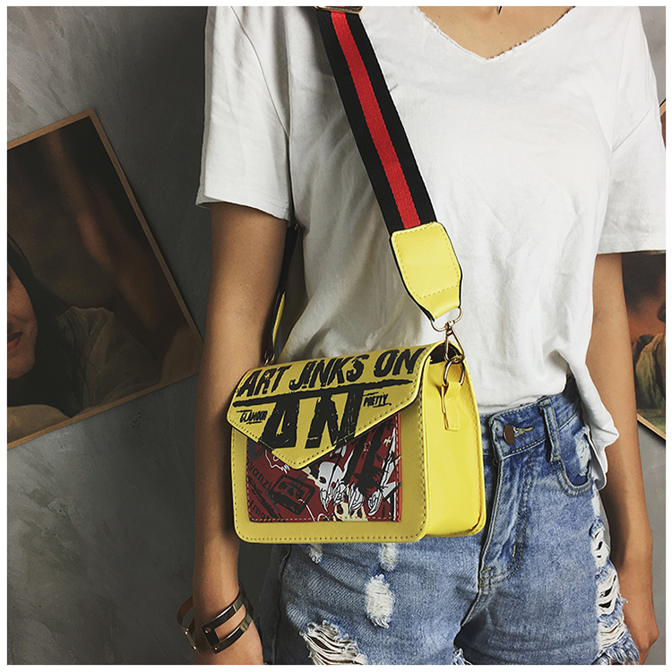 Korean Casual New Graffiti Letters Wide Shoulder Strap Bag display picture 36