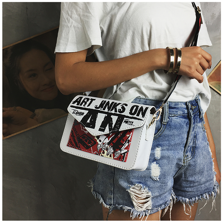 Korean Casual New Graffiti Letters Wide Shoulder Strap Bag display picture 42