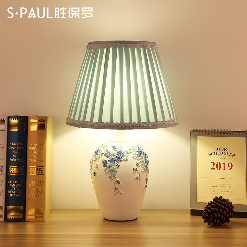 Shenglaf middot Lauren Polo pastoral lamp Bedroom bed lamp warm creative romantic modern simple remote control warm light bed lamp