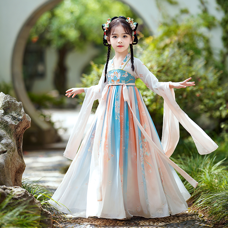 Hanfu Girl 2023 fall Children's ancient clothes Chinese Wind superfairy Tang Costume Gufeng Princess Girl Spring Autumn Dress-Taobao