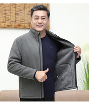 Middle-aged dad fleece jacket mens plus velvet thickened spring dress middle-aged and elderly autumn spring mens fleece jacket jacket