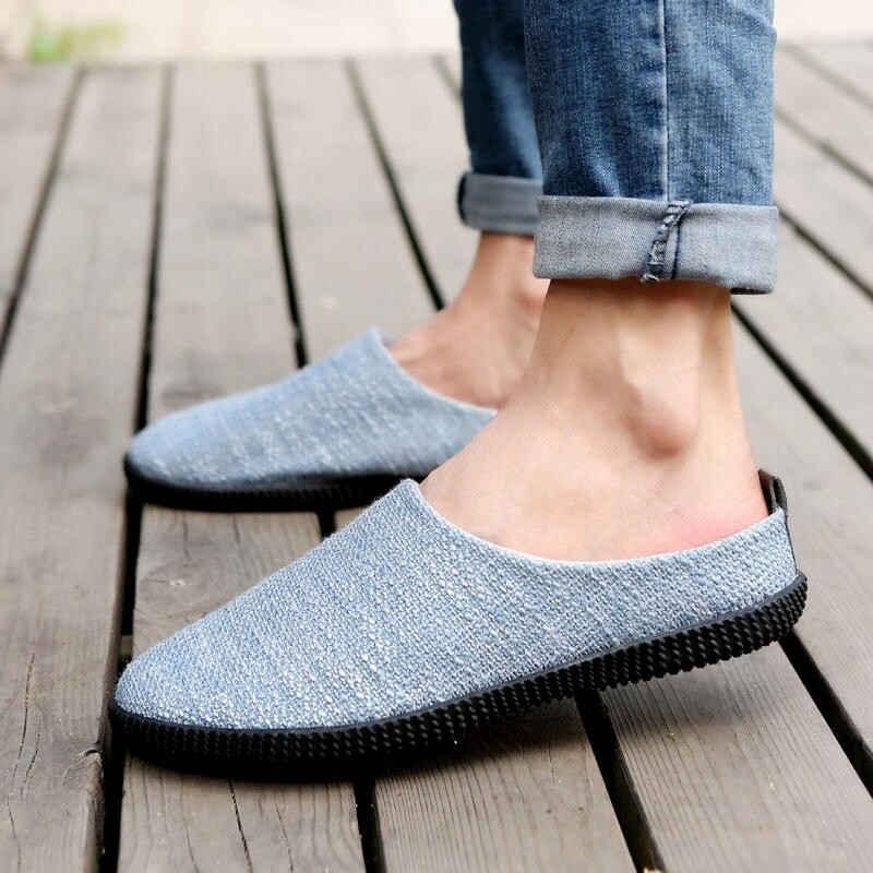 Sails Cloth Shoes Man No Heel Old Beijing Cloth Shoes Baotou Half Tug Middle Country Wind Sloth Man Linen Cloth One Foot foot Lazy Shoes
