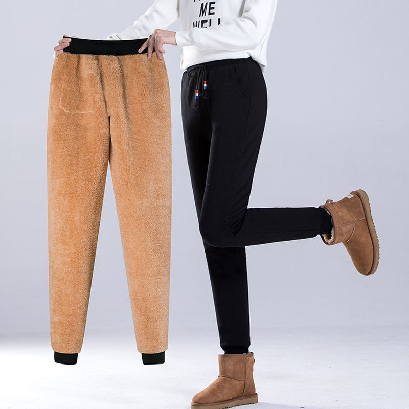 加绒运动裤女新款冬大码休闲裤外穿棉裤宽松保暖仿羊羔绒加厚卫裤