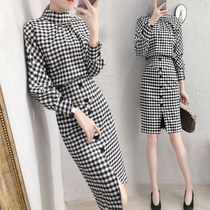 2021 autumn new goddess fan suit skirt female western temperament autumn and winter fashion plaid skirt two-piece thin