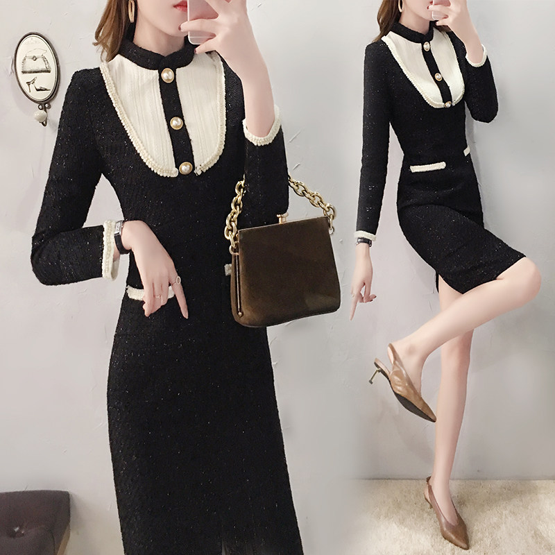 Fall and Winter Mao - Yi French niche dress 2022 new repair bag - hips retro dress female autumn and winter weather is thin