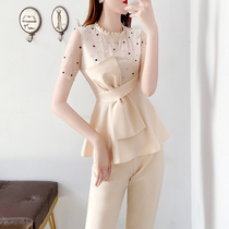 High-end name Yuanyuan Temperament Suit Woman 2022 New Summer Fashion Career High waist Little foot pants Two sets of foreign air