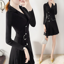 Early spring black suit one-piece dress 2022 new cashew slim pop Plexen Dress Children Temperament Long