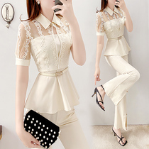 Spring Gentle Winds Sister Broadlegged Pants Suit Light Cooked Breeze Professional Dress Temperament The Goddess Van Two Sets Foreign Air Fashion