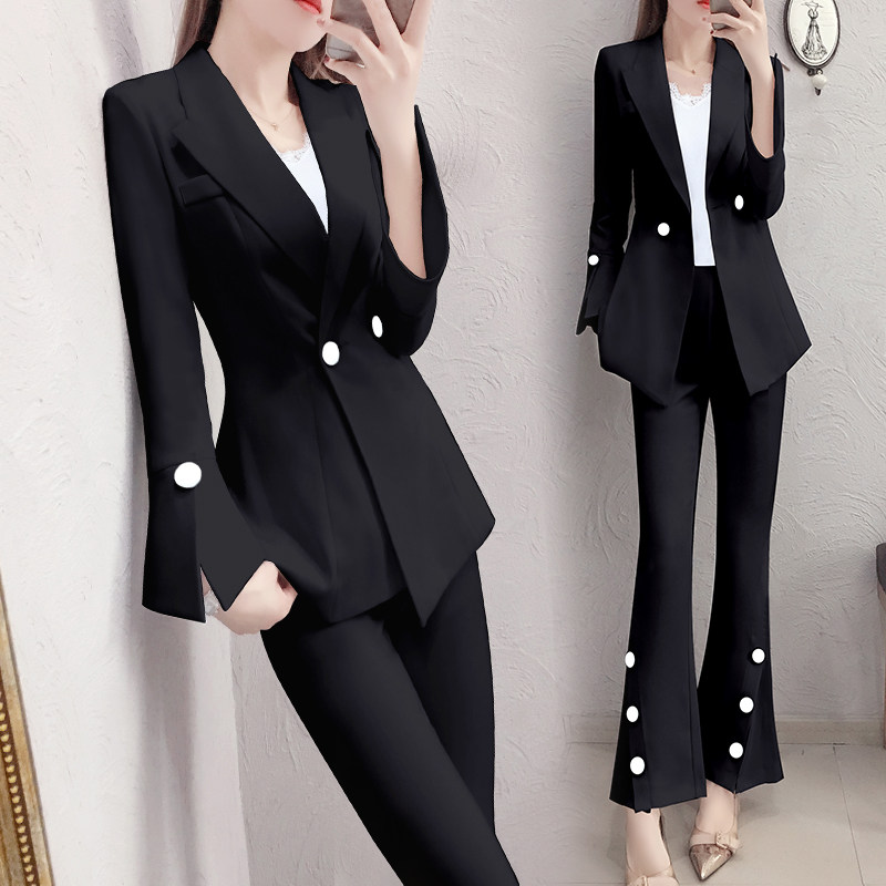 Spring aura strong professional black suit suit female 2023 new Korean version temperament British style two-piece suit