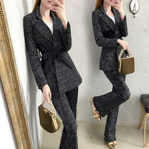 Autumn and winter thickened woolen suit suit female Korean version of the fashion temperament professional casual suit wide-legged pants two-piece suit