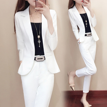 Spring and autumn womens white professional suit suit female Korean fashion temperament interview British style two-piece trousers