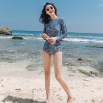 Casual surf swimsuit female elastic denim fabric conservative slim long sleeve anti-satin chest pad diving hot spring swimsuit