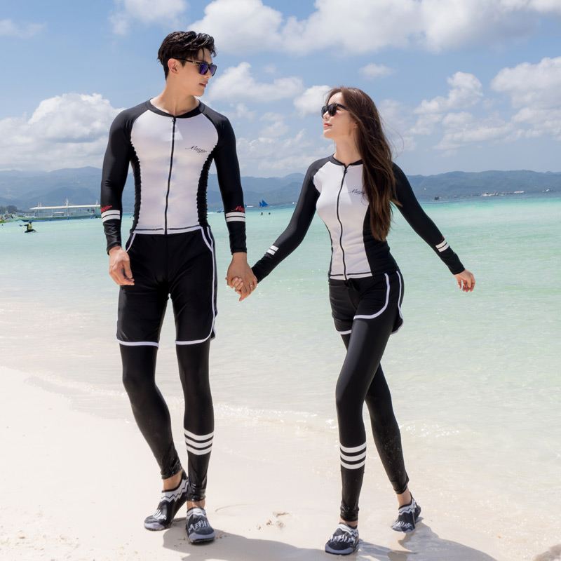 Couple diving suit women's two-piece long sleeve trousers sunscreen slim swimming suit snorkeling surfing swimming jellyfish suit