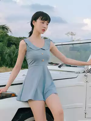 New small fresh lapel skirt one-piece swimsuit female conservative belly cover thin slim-fitting hot spring swimsuit female
