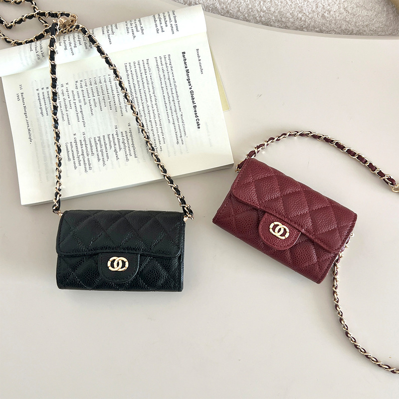 First-Layer Cowhide Caviar-Colored Mini Chain Crossbody Bag Coin Purse New Fashion Id Card Storage Small Bag First-Layer Cowhide Caviar-Colored Mini Chain Crossbody Bag Coin Purse New Fashion Id Card Storage Small Bag