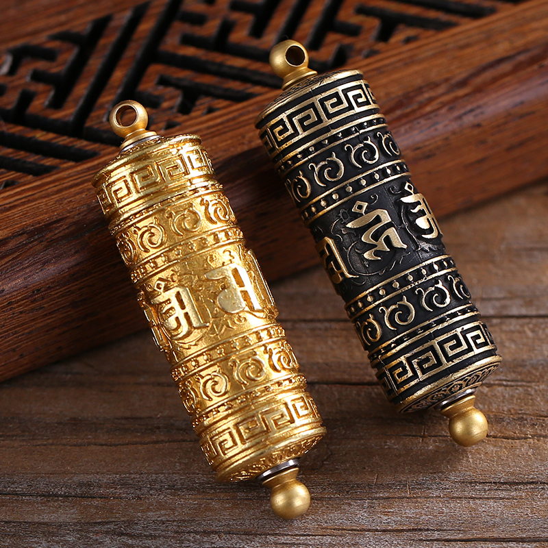 Shurangama Mantra pendant Six-character Truth pendant for men and women Buddhist Amulet Finger twist Sutra tube Round Gawu box